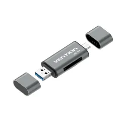 Czytnik kart SD / microSD Vention ze złączami USB 3.0 USB-C microSD szary