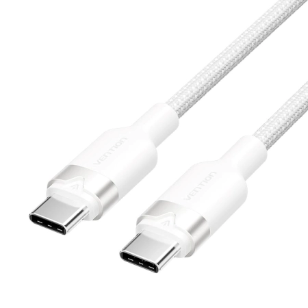 Kabel USB-C do USB-C Vention w oplocie 3A 480Mbps 60W PD 2m biały