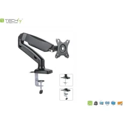 Ramię biurkowe LCD/LED Techly 13"-27", 6kg Amortyzator Gazowy, USB/Audio