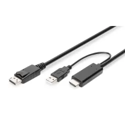 Kabel adapter DIGITUS HDMI 4K 30Hz zasilanie USB A na DisplayPort 2m
