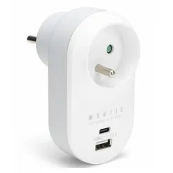 Rozgałęźnik sieciowy pojedynczy + USB-A + USB-C MONTIS MT147 biało-szary - OTW OPAK