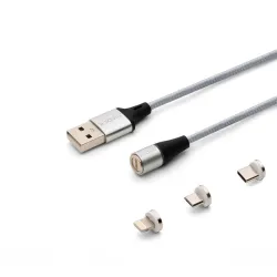 Kabel USB 2.0 SAVIO CL-156 USB – USB Typ C, Micro i Lightning, QC i PD 3.0, magnetyczny, 2m, srebrny