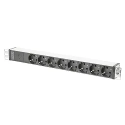 Listwa zasilająca DIGITUS PDU 19" RACK 8xSchuko kabel 2m 1xC14 16A wł./wył. zabezpieczenie aluminiowa