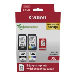Zestaw tuszy Canon PG-545XL Black 15ml 400 str./CL-546XL Color 13ml 300 str. + papier fotograficzny glossy 50 arkuszy (8