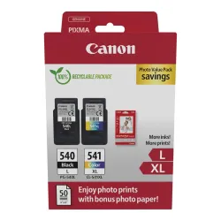 Zestaw tuszy Canon PG-540L Black 11ml 300 str./CL-541XL Color 15ml 400 str. + papier fotograficzny glossy 50 arkuszy (52