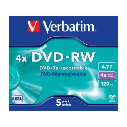 Płyty DVD-RW Verbatim 4.7GB X4 MATT Silver (5 Jewel Case)