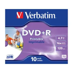 Płyty DVD+R Verbatim 4.7GB X16 printable (10 Jewel Case)