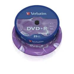 Płyty DVD+R Verbatim 16x 4.7GB Matt Silver (cake 25)
