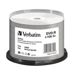 Płyty DVD-R Verbatim 4,7GB  16x Cake 50 szt Nadruk Waterproof