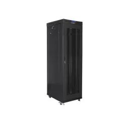 Szafa instalacyjna Rack stojąca 19" 42U 600x1000 czarna drzwi perforowane LCD Lanberg (flat pack) V2