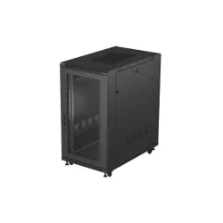 Szafa instalacyjna Rack Lanberg stojąca 19" 22U 600x1000 Czarna drzwi perforowane (flat pack)
