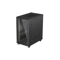 Szafa instalacyjna Rack stojąca 19" 22U 600x1000 Czarna drzwi przeszklone Lanberg (flat pack)
