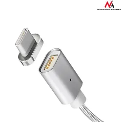 Kabel USB 2.0 Maclean MCE178 USB A (M) - USB Typ C (M) magnetyczny, Quick & Fast Charge, srebrny, 1m