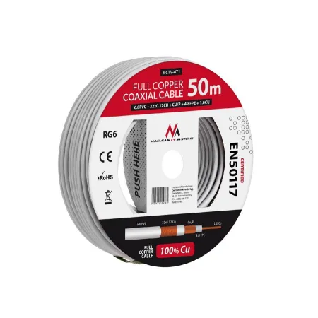 Kabel koncentryczny Maclean MCTV-471 satelitarny, antenowy RG6 50M 1.02CU+4.8FPE+CU/P+32*0.12CU+6.8PVC