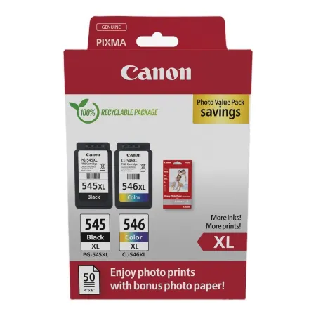 Zestaw tuszy Canon PG-545XL Black 15ml 400 str./CL-546XL Color 13ml 300 str. + papier fotograficzny glossy 50 arkuszy (8