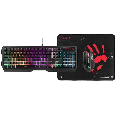 Zestaw klawiatura + mysz + podkładka A4TECH BLOODY USB B1700 Bloody Bundle Set ( B140N +ES7 + BP-50M) USB/ Esports Black