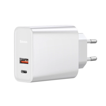 BASEUS Ładowarka sieciowa 230V 1X USB + 1x USB-C QC 3.0 30W (CCFS-C02) White