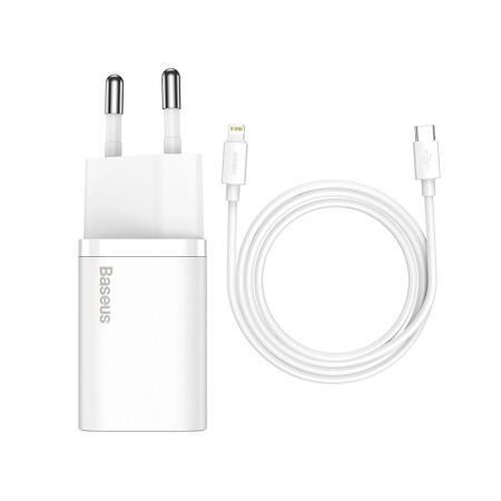 BASEUS Ładowarka sieciowa Baseus Super Si Quick Charger 1C 20W z przewodem USB-C do Lightning 1m (TZCCSUP-B02) Biała