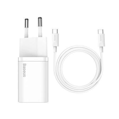 BASEUS Ładowarka sieciowa Baseus Super Si Quick Charger 1C 25W z przewodem USB-C do USB-C 1m (TZCCSUP-L02) Biała