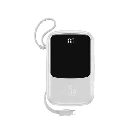 BASEUS Power Bank Qpow z kablem Lightning, USB-C, 2xUSB, 10000mAh, 15W (PPQD-B02) Biały