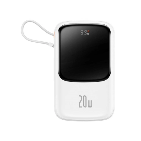 BASEUS Powerbank Qpow Pro z kablem Lightning, USB-C, USB, 10000mAh, 20W (PPQD020002) Biały