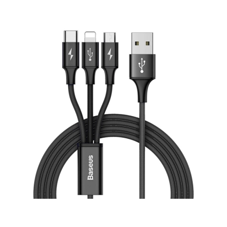 BASEUS Kabel 3w1 USB-microUSB/Lightning/Type-C 1.2m 3A (CAMLT-SU01) Black
