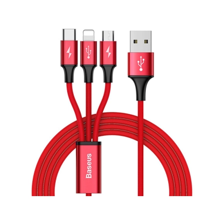 BASEUS Kabel 3w1 USB-microUSB/Lightning/Type-C 1.2m 3A (CAMLT-SU09) Red