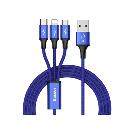 BASEUS Kabel 3w1 USB-microUSB/Lightning/Type-C 1.2m 3A (CAMLT-SU13) Dark Blue