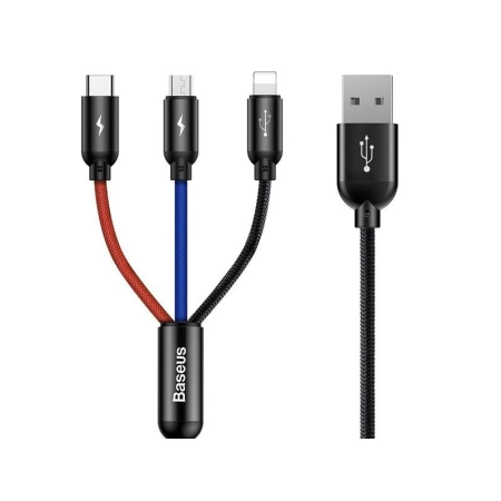 BASEUS Kabel 3w1 USB-microUSB/Lightning/Type-C 0.3m 3A (CAMLT-ASY01) Black