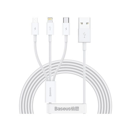 BASEUS Kabel USB 3w1 Superior Series, USB do micro USB / USB-C / Lightning, 3.5A, 1.2m (CAMLTYS-02) Biały