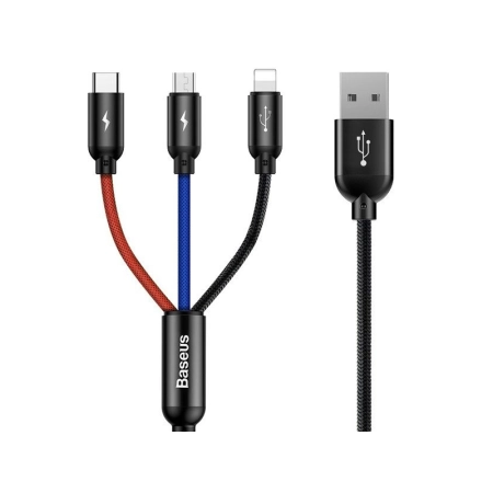 BASEUS Kabel 3w1 USB-C / Lightning / Micro 3A 1.2m (CAMLT-BSY01) Czarny