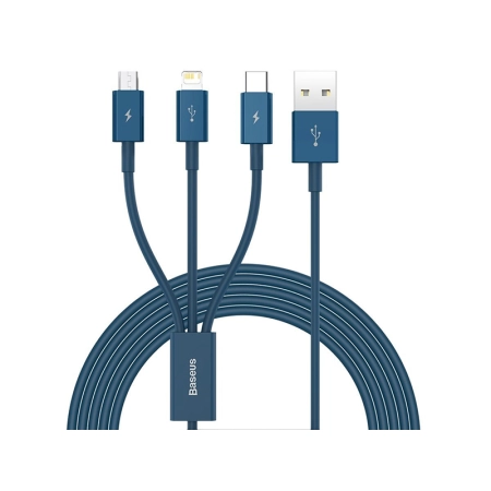 BASEUS Kabel 3w1 Superior Series, USB do micro USB / USB-C / Lightning, 3.5A, 1.2m (CAMLTYS-03) Niebieski