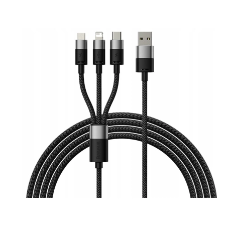 BASEUS Kabel USB 3w1 StarSpeed, USB-C + micro USB + Lightning, 3,5A, 1.2m (CAXS000001) Czarny