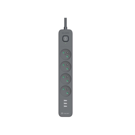 Listwa zasilająca antyprzepięciowa TRACER Power Line+ mobile ready 1.5 m (4 gniazda + 3x USB A, 5V 2,4A)